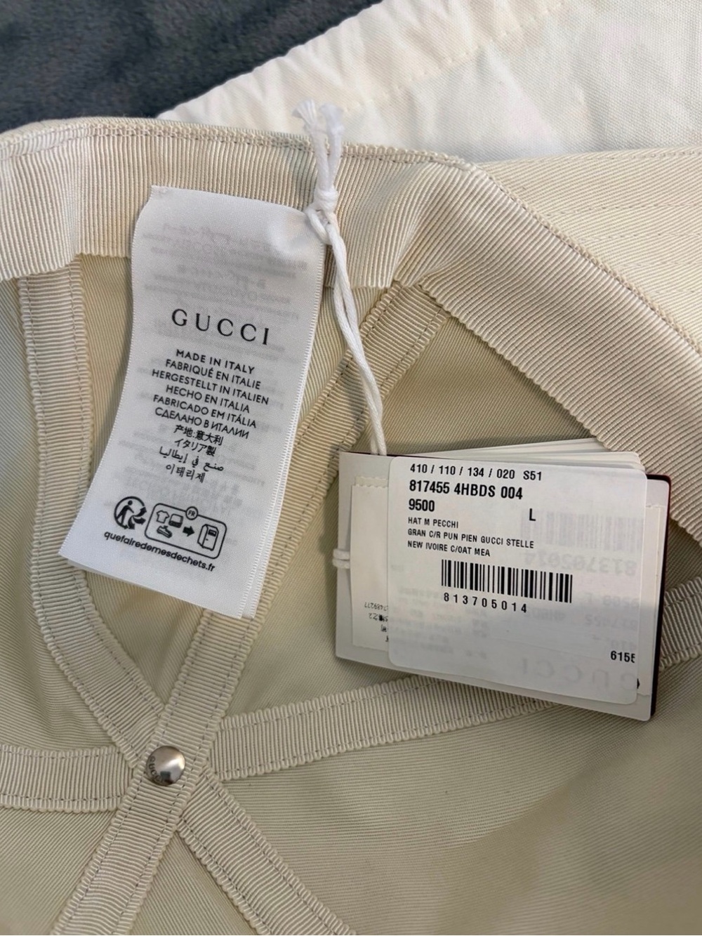 Brand New Men’s Gucci Cotton Embroidered Baseball Hat in Beige Size L (59 cm) - Picture 8 of 9